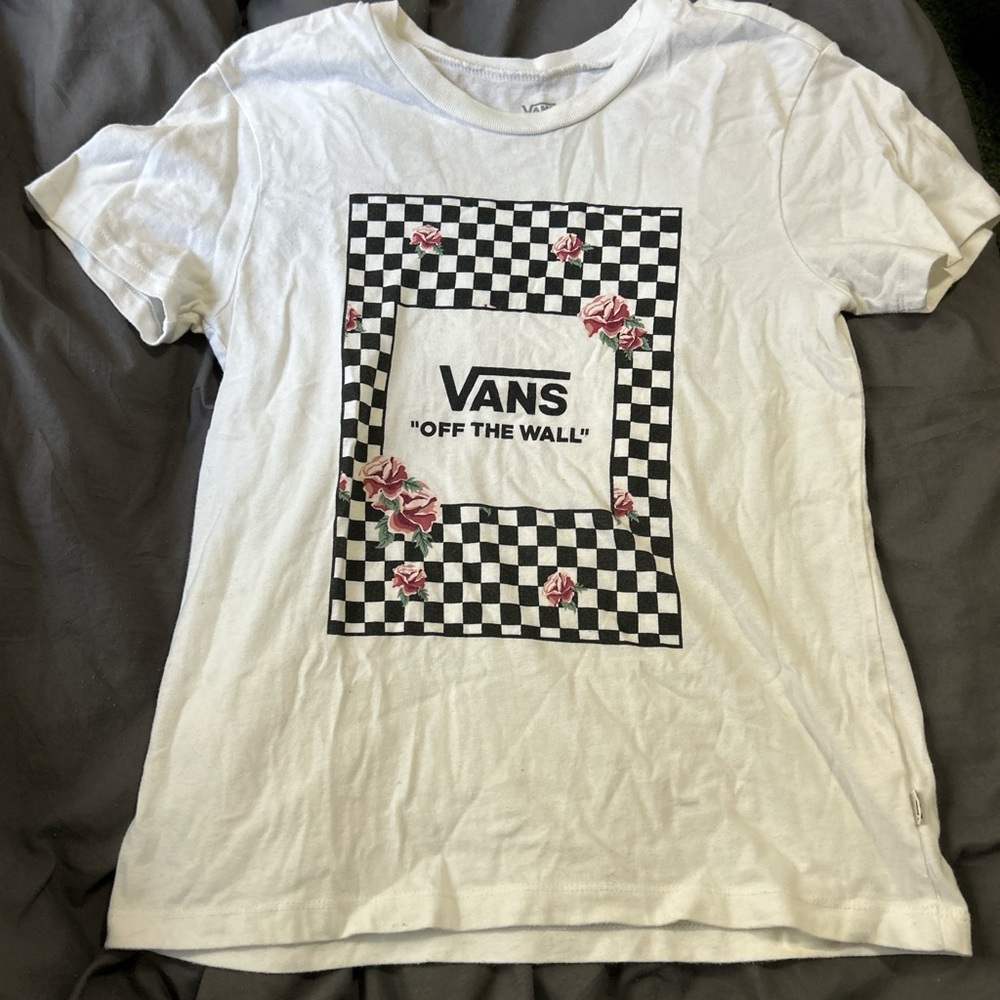 Vans White Tee with Checkered Logo